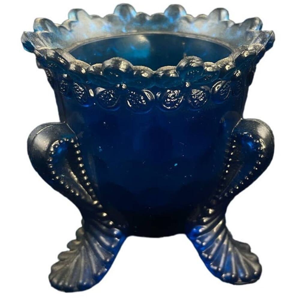 Boyd Art Glass Forget Me Knot Toothpick Holder Cobolt Blue